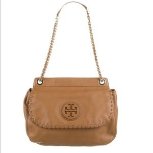 Tory Burch tan leather chain-link shoulder bag